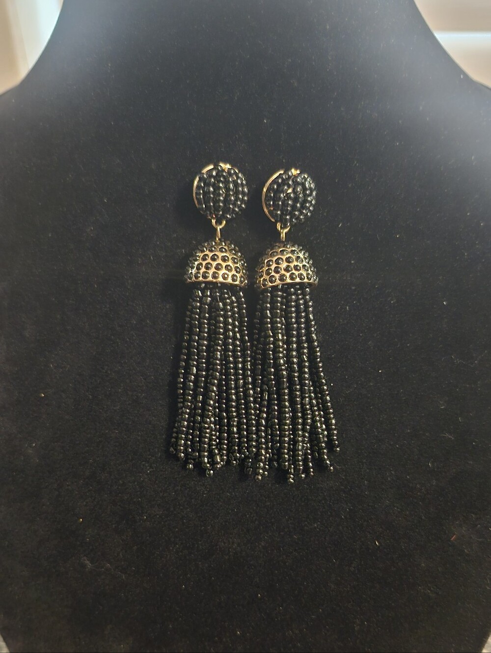 BaubleBar Gold and Black Beaded Tassel Drop Earrings - Statement Women's Jewelry